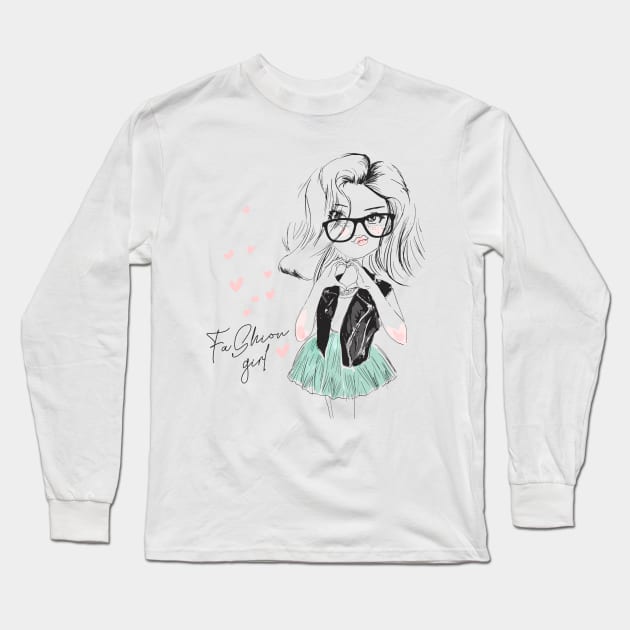 Fashion Girl Long Sleeve T-Shirt by SparkleArt